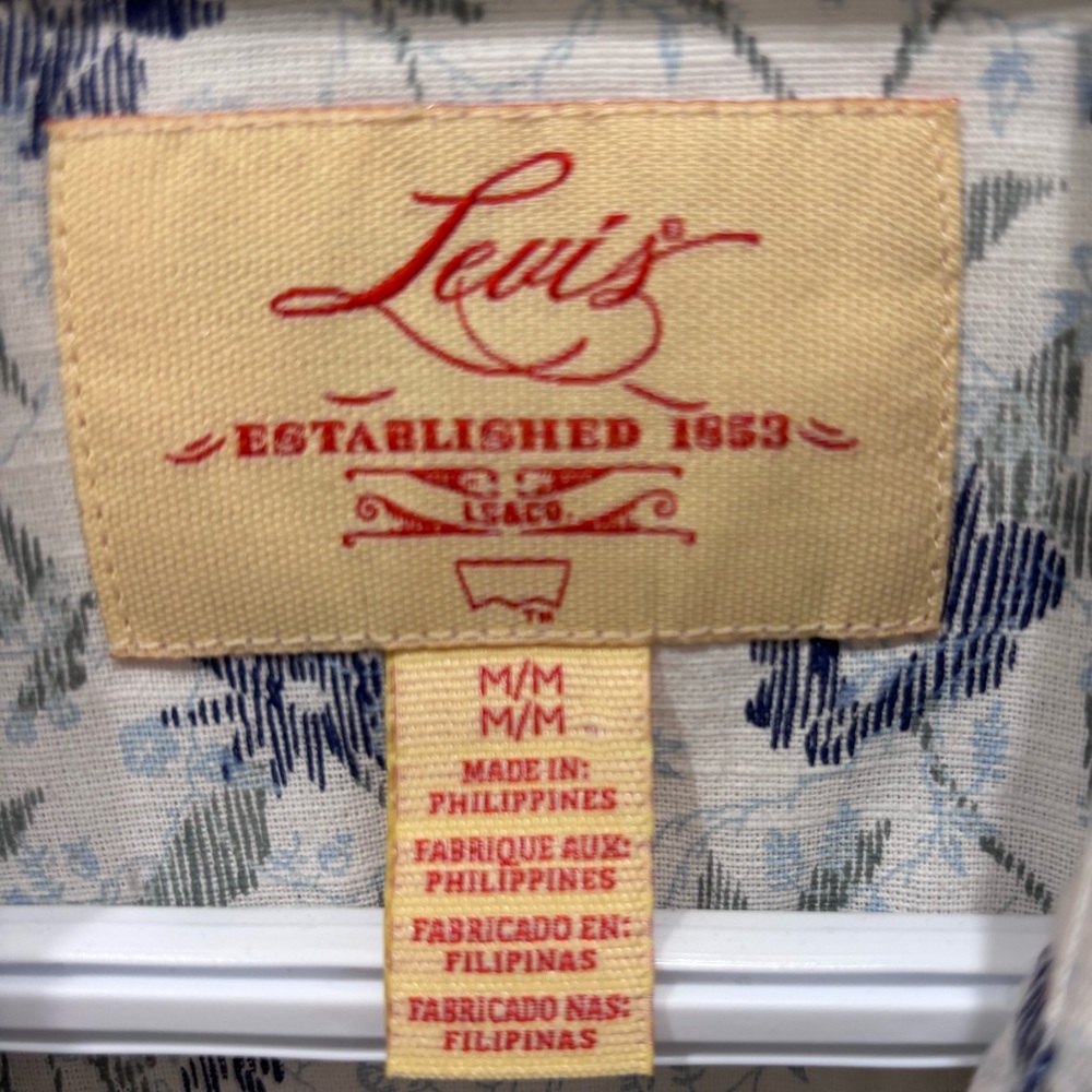 Levi's White & Blue Floral Pearl Snap Western Shirt | M - Picture 3 of 10